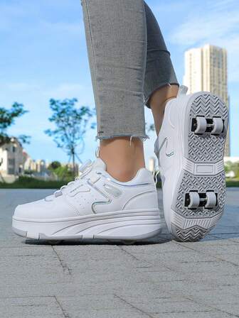 4-Wheel Roller Skate Shoes For Boys And Girls, New Kids Roller Sneakers, PU Leather Lightweight Durable Roller Shoes For All Seasons, Fashion Rotating Buckle Adjustable Double Wheel Invisible Roller Skate Shoes, Removable Wheels, 2-In-1 Roller Skates & Ice Skates, Roller Shoes For Teenagers