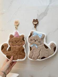 1Pc Cute Brown Cat Hand Towel, Absorbent Towel, Hanging Style For Kitchen, Bathroom, Room Decor, Absorbent & Easy To Clean, Kitchen Towel, Bathroom - Multicolor - View 8