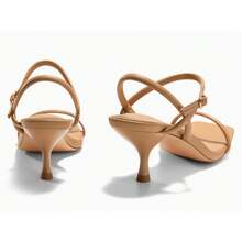 Coutgo Womens Strappy Kitten Heels Open Square Toe Sandals Buckle Ankle Strap Summer Dress Shoes - Lạc đà - Xem 4