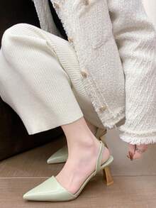 Nuevo temperamento puntiagudo en verano zapatos franceses con talón pequeño Baotou tacones altos mujeres transpirables con sandalias de moda, Zapatos de tacón de mujer - Verde - Ver 6