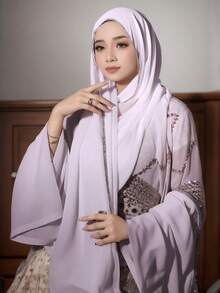 1pc Women's Heavy Embellished Diamond Edge Solid Color Scarf, Elegant Shawl, Moroccan Diamond Trim Long Scarf, Muslimah Hijab Suitable For Travel, Party, Occasion - Heavy-duty Diamond-edged Solid Color Chiffon Scarf Hjiab Ladies Shawl - View 4
