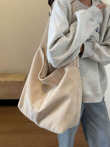 大容量复古帆布手提包，可折叠，带安全拉链，轻便，三用肩背/斜挎包，学生、通勤、上课、旅行必备，日系都市男孩日常包 - 米色 - 查看 4