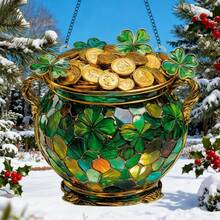 1 buc, semn acrilic cu captator de soare în formă de ghiveci de aur cu trifoi, ornament suspendat pentru fereastră, decor irlandez, decor de Ziua Sfântului Patrick, sculpturi de perete, ideal pentru sufragerie, terasă, grădină, verandă, decor de birou, cadou creativ, cadouri pentru mama, prieteni, familie - Multicolor - Vizualizare 3