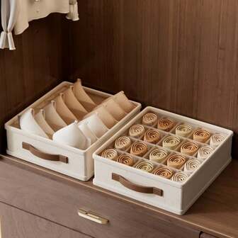 1pc Partitioned Drawer Style Underwear Storage Box, Multifunctional Foldable Underwear Storage Box, Partitioned Sock Storage Box, Suitable For Bras, Socks, Underwear, Underwear, Belts, Space Saving Wardrobe Organizer, With Handles For Easy Access, Can Be Used For Wardrobes, Bedrooms, Homes, Dormitories, Room Decoration, Bedroom Decoration