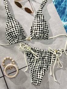 Bộ bikini nữ, trang phục đi biển kẻ caro đen trắng cổ điển/trang phục thường ngày/phong cách Y2K/trang phục gợi cảm/phong cách phương Tây/phong cách Bohemian/tiệc cocktail/phong cách cổ điển/ôm sát/tiệc khiêu vũ/vui nhộn/thanh lịch/phong cách quý tộc/thời trang đường phố/trang phục nghỉ lễ mùa xuân & hè - Nhiều màu - Xem 3