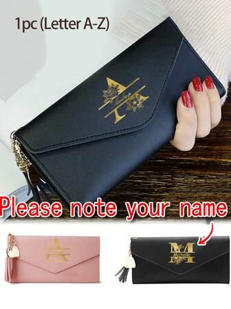 Personalized Synthetic Leather Wallet,Customizable Gold Stamping Long Multi ,Wallet With Cash Card & Id Slots ,Name Letters A-Z And Heart Tassel Charm For Women Wallet ,Perfect Gift For Girlfriend Wallets For Women & Red Purse, Local, School Supplies, Back To School, School Gift, For Office, For School, For Classroom, For Teacher Gifts