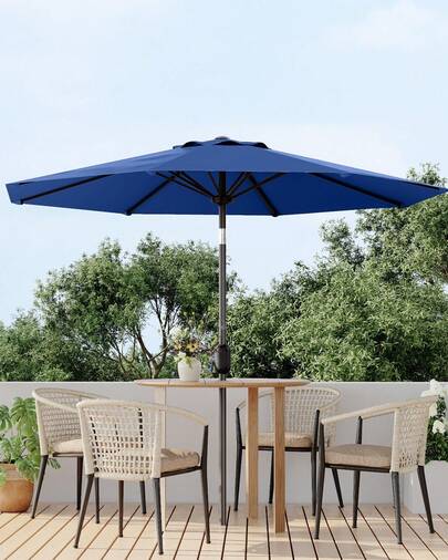 Sombrilla de patio exterior de 2,7 m, sombrilla de mesa exterior, sombrilla de jardín, sombrilla de mercado, 8 varillas resistentes, botón de inclinación y manivela