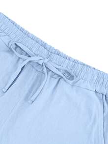 Men's Lightweight Linen Breathable Casual Beach Shorts, Loose Fit, Summer - Baby Blue - View 6