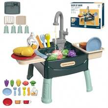 Tucorresi Cocina de Juguete de 23 Piezas Juego de Fregadero de Cocina con Sistema Automatico de Agua Corriente Juego de Cocina de Juguete Juguetes Educativos Regalos Mayores de 3 AñosConveniente y duradero, para niños - Multicolor - Ver 2