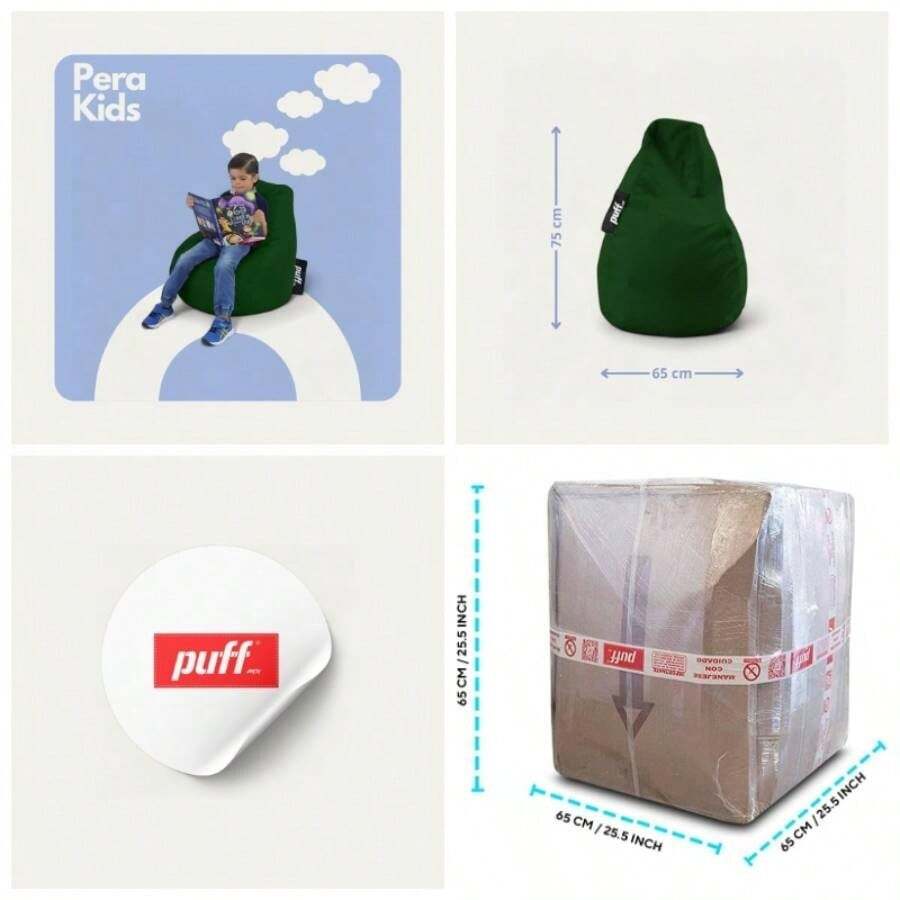 - Silln Pera para Nios Cmodo y moldeable Relleno de Perlas de Unicel Perfecto como rea Infantil 75x65 Resistente Acabado Tipo Nylon Color Fucsia - Verde Botella - Ver 1