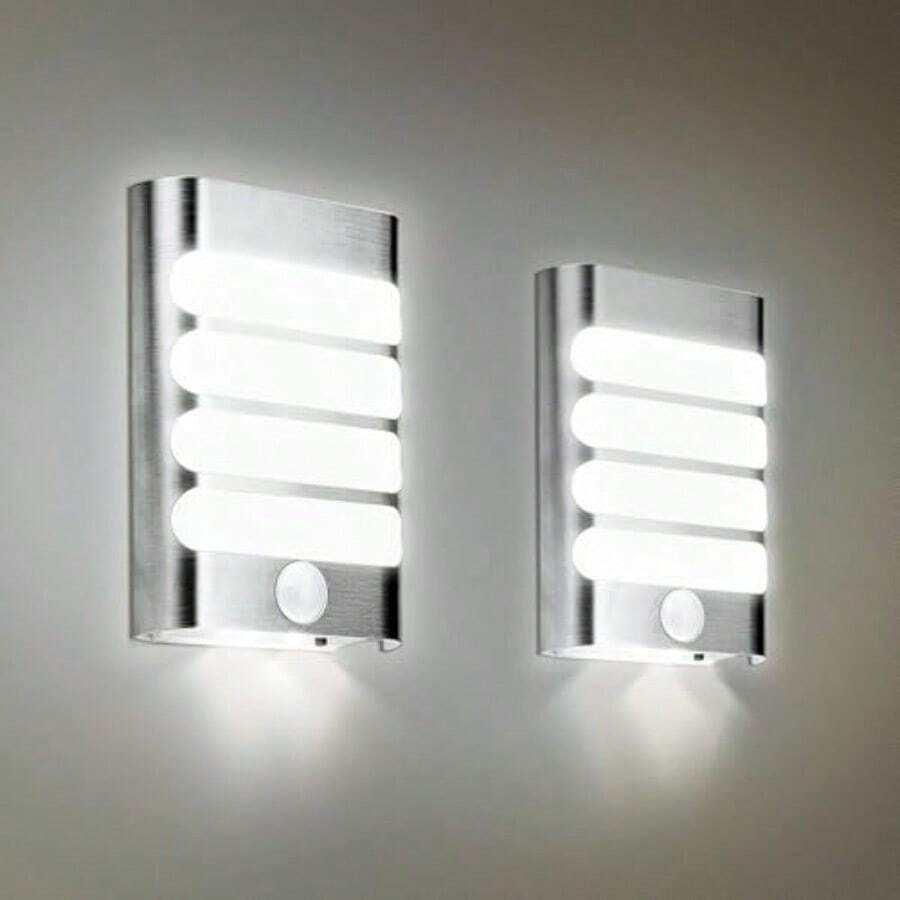 2-Pack Leadleds Battery Operated Motion Sensing Light Bar Stick-on Anywhere Portable Closet Cabinet LED Night Light Wall Sconces Stairs Light Step Light Bar - plateado - Ver 1