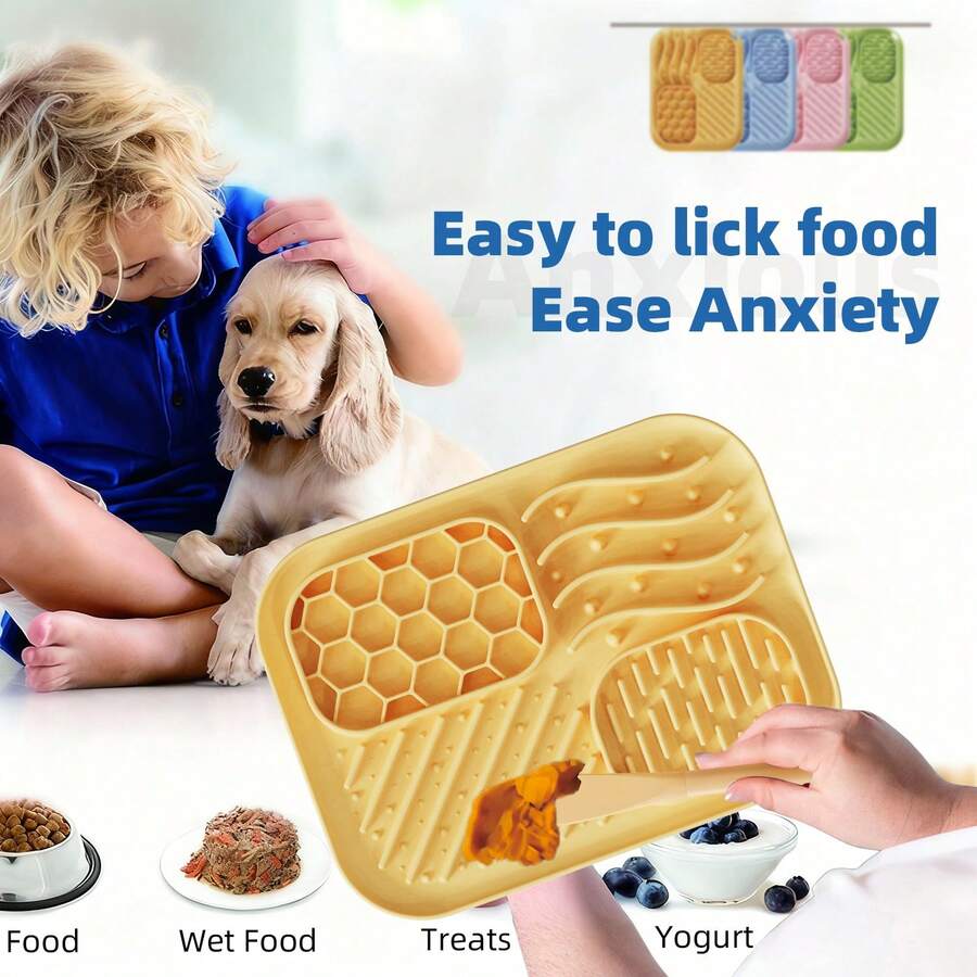 Slow Feeder Mat For Cats And Dogs - Prevent Choking And Spillage, Control Pet Eating Speed, Avoid Food Overflow, PET Slow Feeder+Spoon Set - Multicolor - View 1
