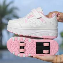 Unisex Student Roller Skate Shoes With Wheels, Girls/Boys Retractable Double/Four Wheels Roller Skates, New Design - Pink - View 1