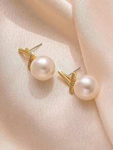 Faux Pearl Decor Stud Earrings - Multicolor - View 3