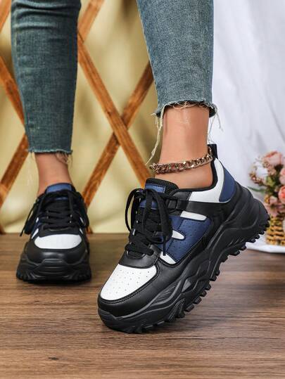 Sneakers Women, Multi-Color Patchwork, Soft And Lightweight Sole, Suitable For All Seasons, Thick Wedged Shoes, No Prints, Fabric Lining, EVA Insole, Fashionable Outdoor Shoes Women, Holiday Gift, New Year Celebration, Unisex Couple Shoes