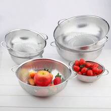 Stainless Steel Multifunctional Strainer Basket - Thickened Mesh Basket With Dual Handles, For Draining And Rinsing Fruits And Vegetables - Multicolor - View 4