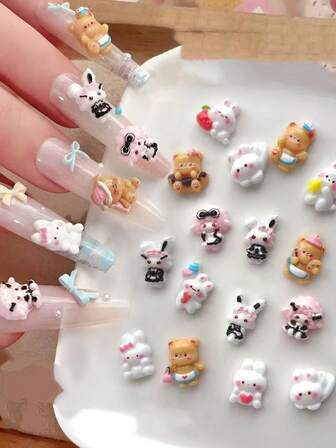 60/30 Pcs Bunny & Bear Nail Charms, 2025 New Cute Animal Mix With Pink Rabbit, Resin Nail Art Decor For Press On Nails