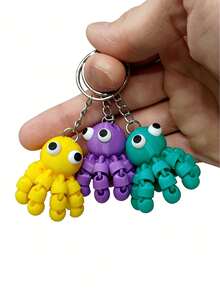 1pc 3D Printed Movable Joint Octopus Keychain - Cute Fantasy Octopus Backpack Charm, New Keychain - Multicolor - View 2
