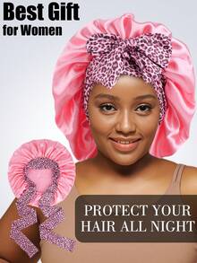 1pc Luxurious Rose Pink Leopard Print Design Satin Silk Bonnet With Adjustable Ties - Lightweight Hair Care Bonnet For All-Night Comfort, Perfect For Long Curly Or Braided Hair - Premium Bathroom Accessory, Stylish And Comfortable, Unisex Nighttime Hair Care - Multicolor - View 18