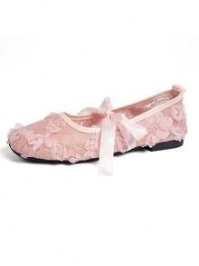 Zapatos planos de mujer con decoración de lazo en punta cuadrada, zapatos casuales de punto, talla grande, zapatos de ballet cómodos, mocasines transpirables de verano tipo slip-on, zapatos casuales versátiles, estilo bohemio, negro/blanco/rosa, primavera/otoño, zapatos de malla transpirables para caminar, zapatos holgados de unicolor