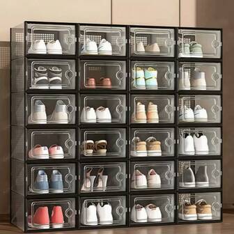 1pc Transparent Plastic Stackable Shoe Display Box - Stackable & Foldable Storage Box For High Heels, Shoes And Bags