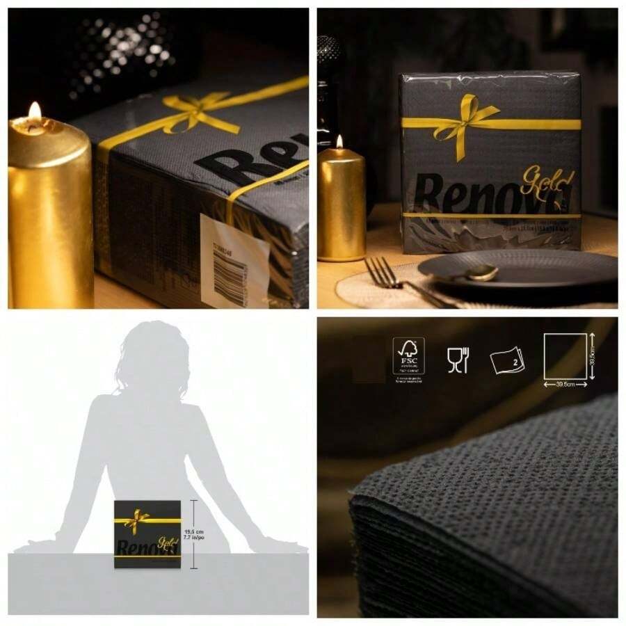 Servilletas de papel negro, 40 servilletas, grandes, de 2 capas. - Negro - Ver 1