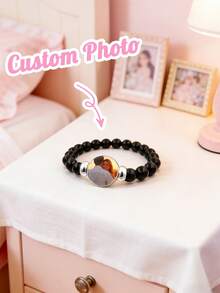 Spersonalizowana bransoletka ze szkła fotograficznego dla mężczyzn – personalizowana w stylu vintage, lśniący czarny łańcuszek z koralików, wyjątkowy prezent na urodziny, rocznicę, bransoletka z wisiorkiem, biżuteria rocznicowa, dodatek vintage, gładkie metalowe koraliki, świetny prezent dla chłopaka/dziewczyny/najlepszego przyjaciela/rodziny, na Święto Dziękczynienia, Boże Narodzenie, Nowy Rok - Wielokolorowe - Zobacz 5