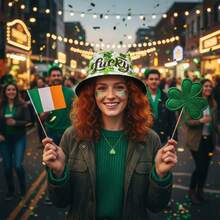 Irish Holiday Hat, Soft Bucket Hat Shamrock Letters Print Party Photo Booth Props, St. Patrick's Shamrock Design - Light Green - View 2