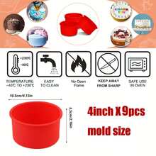 9 silikonowych foremek do mini ciasta, okrągła forma do pieczenia o średnicy 10,16 cm, silikonowa forma do pieczenia z powłoką nieprzywierającą, wielokrotnego użytku, odpowiednia do biszkoptu, ciasta musowego, babeczek, ciasta warstwowego, sernika, ciasta tęczowego i innych, na imprezę walentynkową, do wystroju domu, na prezenty do domu - Czerwony - Zobacz 10