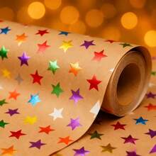1 Rolo de Papel Kraft com Padrão de Estrelas Coloridas - 43 cm x 300 cm, Adequado para Aniversário, Feriado, Aniversário e Ocasiões de Festa, Papel de Embrulho de Presente | Design de Estrelas Vibrante | Papel de Embrulho Durável, Suprimentos de Embrulho de Presente - Multicolorido - Visão 3