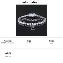 emejewe One D VVS1 莫桑石网球手链原装 S925 纯银镀白金带 GRA 证书手链适合女士男士