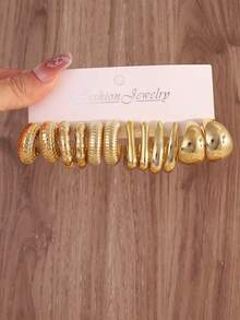 6-18 Pares de Conjunto de Brincos Dourados Brilhantes Revestidos em CCB, Material Amigável à Pele e Design, Mulheres Podem Usar Brincos Circulares Geométricos Simples o Dia Todo. - Dourado - Visão 6