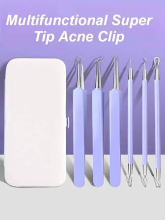 6-delars professionellt pormaskborttagningskit - Innehåller 10x förstoringsspegel, pincett i rostfritt stål, precisionsfinneborttagare, ansiktsrengöringsverktyg, akneborttagningsverktyg, bärbart förvaringsfodral, lämplig för pormaskar, finnar, akne