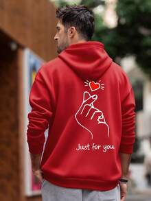 秋冬街头时尚情侣爱心印花抓绒连帽衫 | 领先时尚