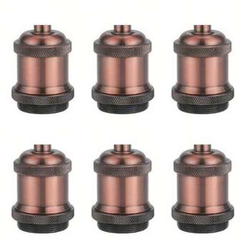 6pcs Edison E27 Aluminum Alloy Shell Accessories - Retro Vintage Lamp Holders With Polished Copper Finish & Textured Grip, Chandelier Adapters For Desktop/Ceiling Lamps, No Wiring Required, Ceiling Lamp Adapter Modern Industrial Textured Grip Base, Hanging Lamp