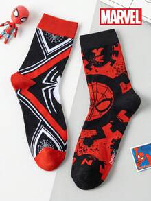 Marvel 两双舒适男士蜘蛛侠超级英雄袜子 - 柔软透气，中筒长度，弹力十足，吸湿排汗，时尚百搭 - 非常适合作为礼物、参加派对、日常穿着和休闲场合。蜘蛛侠 - 袜子，万圣节袜子 - 彩色 - 查看 10