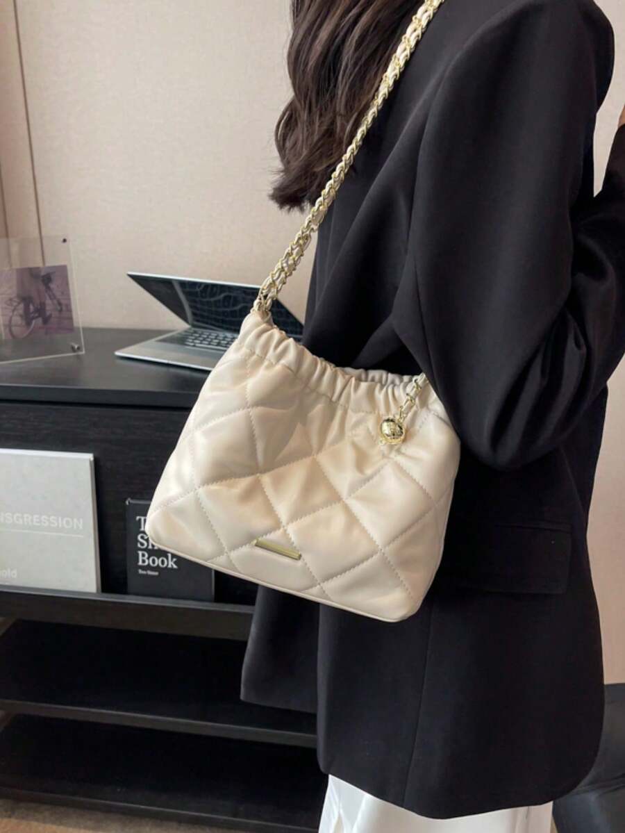 Fashionable Shoulder Bag, Versatile Chic Square Crossbody Bag, Chain Strap Shoulder Bag, Minimalist Stylish Ladies Shoulder Bag, Quilted Underarm Bag