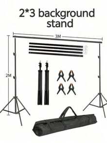 1 Set 2*3m Photography Backdrop Stand Kit, Includes 2 Tripod Stands, 4 Clips, Adjustable Crossbar, Portable Carrying Bag, Suitable For Party, Photography, Photo Shooting, Projection Screen, Movie Screen, Wedding And Event Decoration - Multicolor - View 4