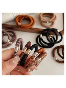 5pcs/Set Multifunctional High Elastic Hair Scrunchies, Including Thick Embroidered Braided Hair Ties And High Elastic Ponytail Braided Hair Rings, Suitable For Daily Ponytails, Buns In Autumn/Winter, And Fashionable Outfits ,Hair Elastics ,Hair Rubber Bands ,Hair Rope ,Elastic Hair Tie - Multicolor - View 3