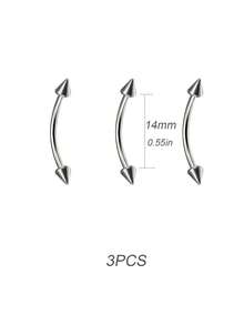 3Pcs Stainless Steel Eyebrow Nail And Eyebrow Ring Curved Acuminate Conical Barbell Eyebrow Nail Earrings Hypoallergenic External Thread Banana Jewelry For Eyebrow Tragus Cartilage Piercing