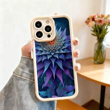 Cubierta de teléfono con borde protector color gris oscuro con estampado de flor abstracta en tonos azules y púrpuras diseño artístico para uso diario y estilo moderno - Café integral - Ver 4