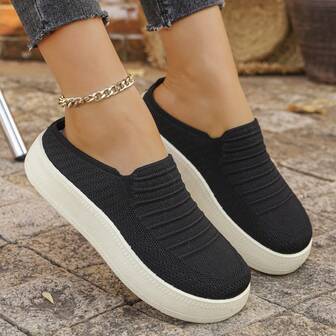 Women's Round Toe Slip-On Breathable Platform Casual Sneakers, Outdoor Comfortable Soft Bottom Athletic Half Loafers