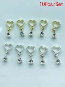 10Pcs Heart Dangle Nail Charms For Valentine's Day, Pearl Rhinestone Charms Nail Jewelry For Acrylic Nails, Alloy Metal Charms With Pearls Rhinestones Inlay For Nail Decoration Nail Bling - Multicolor - View 7