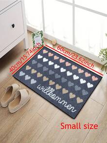 1 Stück Frühlings-Valentinstag Herz & "Willkommen" Bedruckter Fußmatte, grau minimalistischer kurzflor schnelltrocknend rutschfester waschbarer Eingangsmatte, Frühlings-Terrassen-Dekoration, geeignet für Küche, Bad, Esszimmer, Flur, Party, ganzjährig - Grau - Übersicht 6