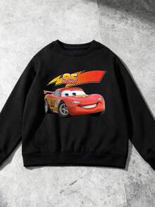 Disney Cars Double-Sided Pattern Print, Autumn And Winter Children's Round-Neck Sports Hoodie, Suitable For Boys' Daily Play Wear, Long-Sleeved Top, Perfect For Holiday Parties, Outdoor Activities And Travel - Black - View 2