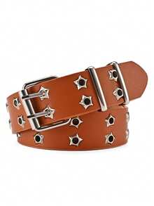 时尚简约朋克风腰带，高品质PU皮革Y2K双扣腰带，适合搭配牛仔裤和连衣裙 - 彩色 - 查看 9