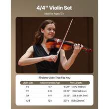 Violine 4/4, 584,2 mm Armlänge, Geigenset mit Hartschalenkoffer, Kolophonium, Bogen, Schulterstütze, Steg, zusätzlichen Saiten, Massivholzinstrument (glänzend braun gemustert) - Geige aus Massivholz, 4/4, glänzend braun, gemustert - Übersicht 4