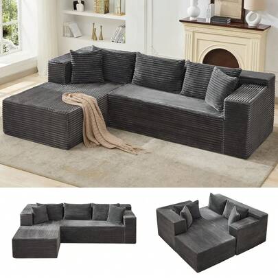 Techigher Modular Sectional Sofa, Modern Corduroy Couches With L-Shape Chaise For Living Room Bedroom (Left Facing Chaise)