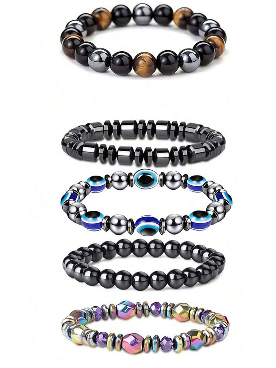 天然黑玛瑙脚链，瑜伽磁性情侣手链（青少年款） - 彩色 - 查看 1