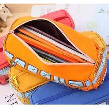 1pc Large Capacity Creative Public Transportation Theme Pencil Case, 6.5 * 19 * 6cm Canvas Zipper Pencil Box, Suitable For Office & School Supplies, Desktop Storage, Birthday Gift And Back To School Stationery - Yellow - View 6